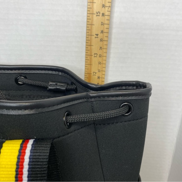 Tommy Hilfiger Drawstring Backpack Black and Yellow with Multicolored Straps - Picture 10 of 10